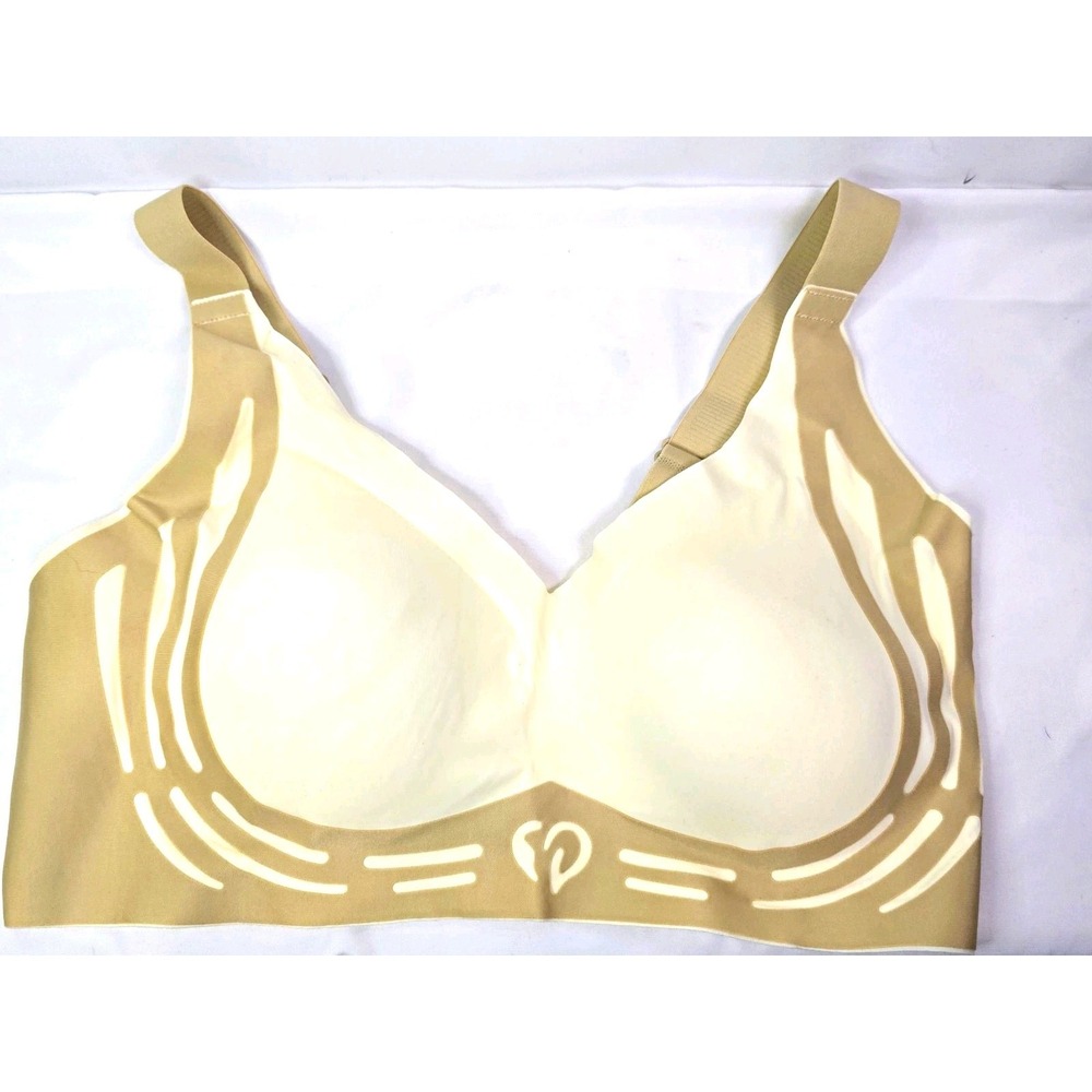 Women's Beige/Ivory Colorblock Wireless Padded T-Shirt Bra 2XL A-C